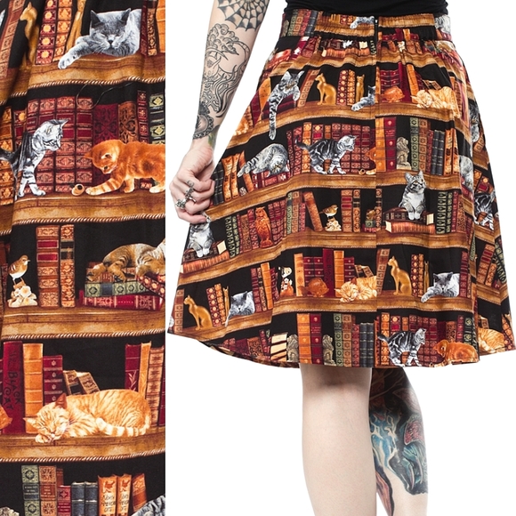 Modcloth Dresses & Skirts - 🔴BLACK FRIDAY SALE🍁Modcloth XL, Cats in the Library Retrolicious Swing Skirt